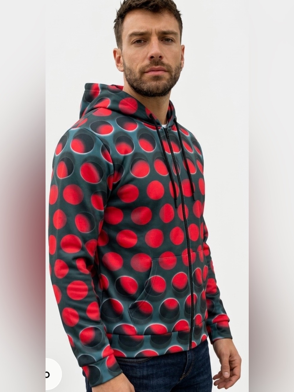 Unisex 3-D Red Polka Dot Hoodie Sz 1XL